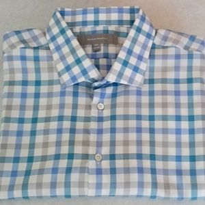 Neiman Marcus Multicolor Dress-Shirt Button Down, XXL,Blue & White & Grey